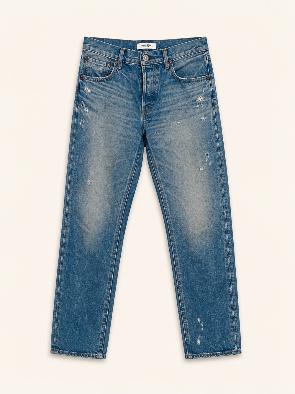 MOUSSY Vintage Distressed Straight Jeans Medium Wash